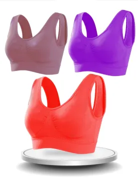 3 Pcs Women's Comfortable Thin Padless Sports Bras Single Layer Solid Wireless Cami Intimates Bras