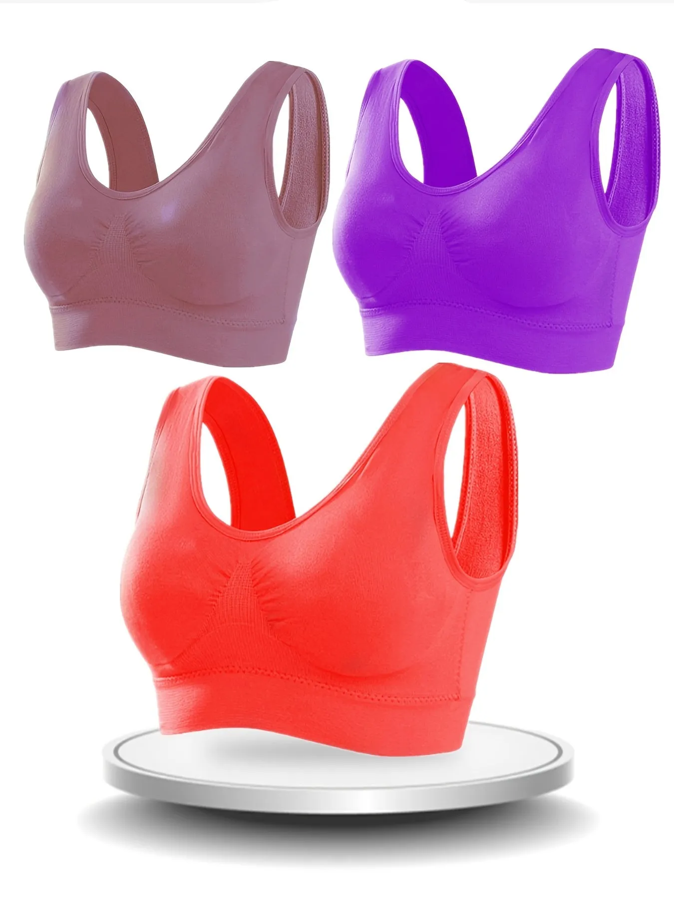 3 Pcs Women's Comfortable Thin Padless Sports Bras Single Layer Solid Wireless Cami Intimates Bras