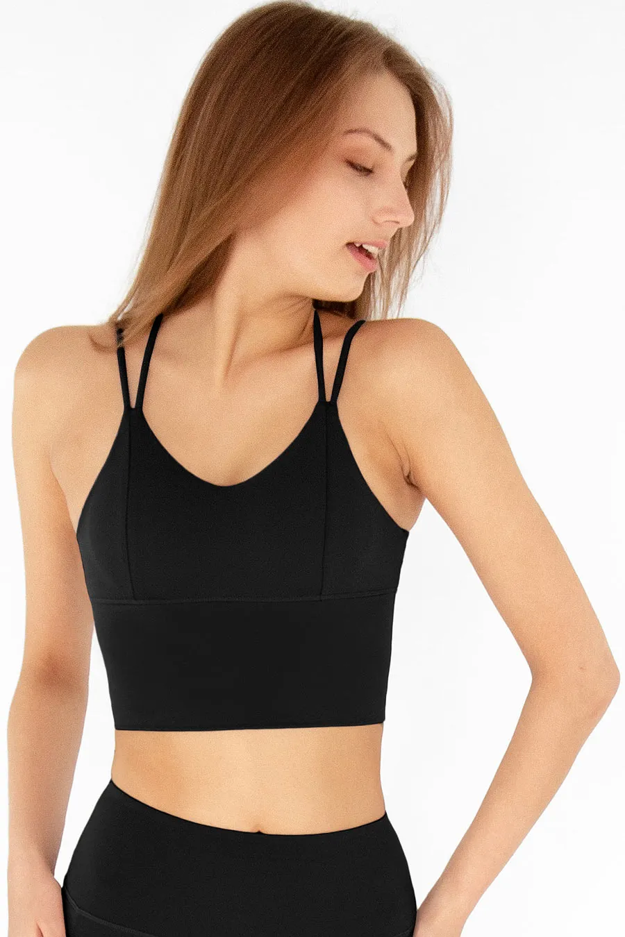 4 for $54 - Black Kelly Strappy Long Line Padded Sports Bra - Women