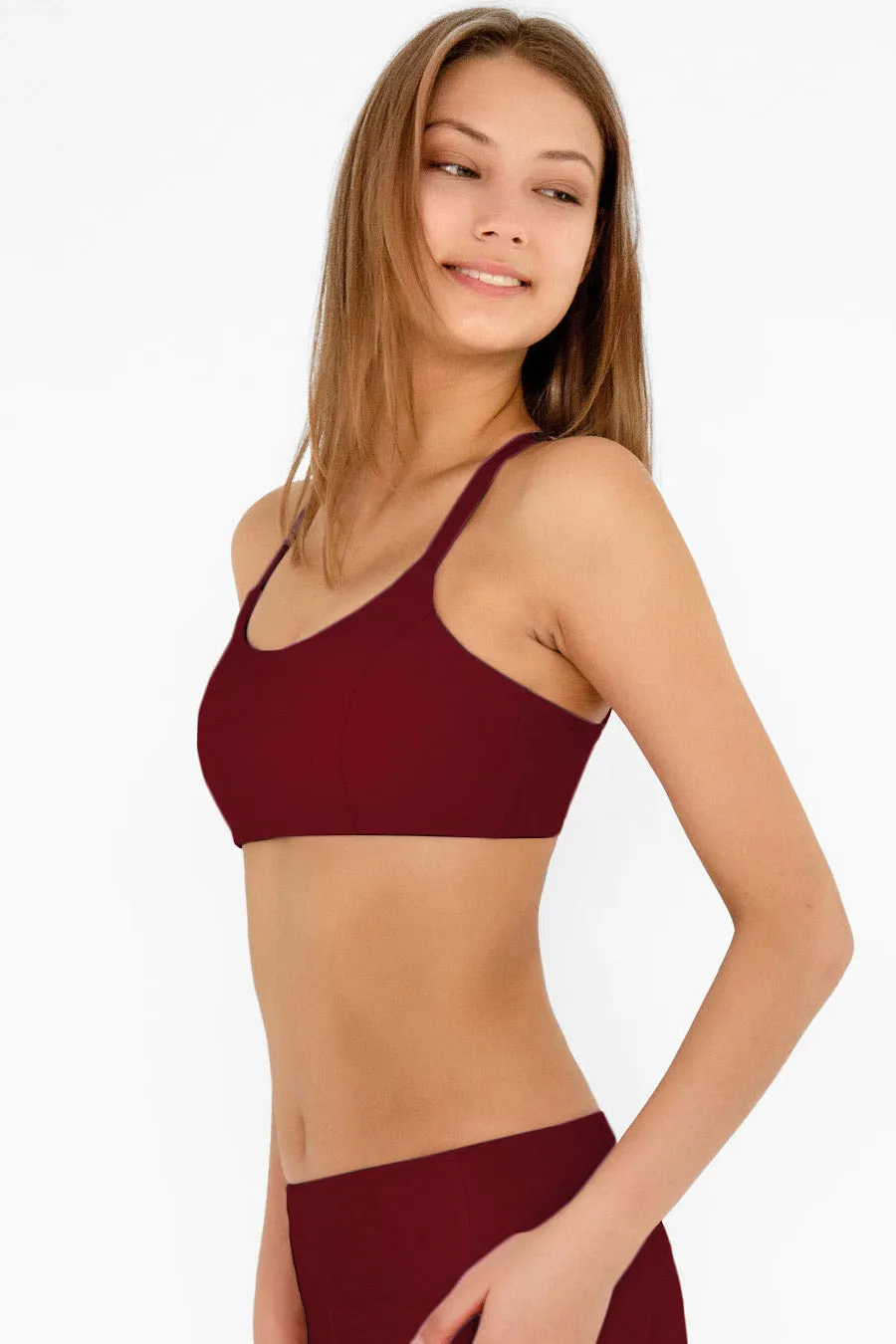 4 for $54 - Maroon Red Kelly Strappy Padded Sports Bra - Women