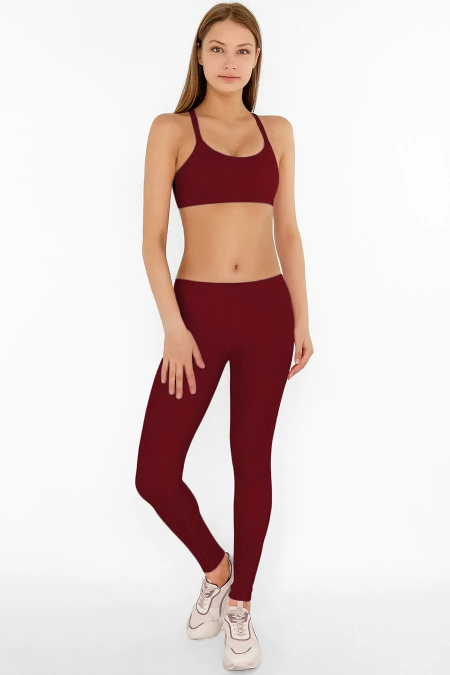 4 for $54 - Maroon Red Kelly Strappy Padded Sports Bra - Women