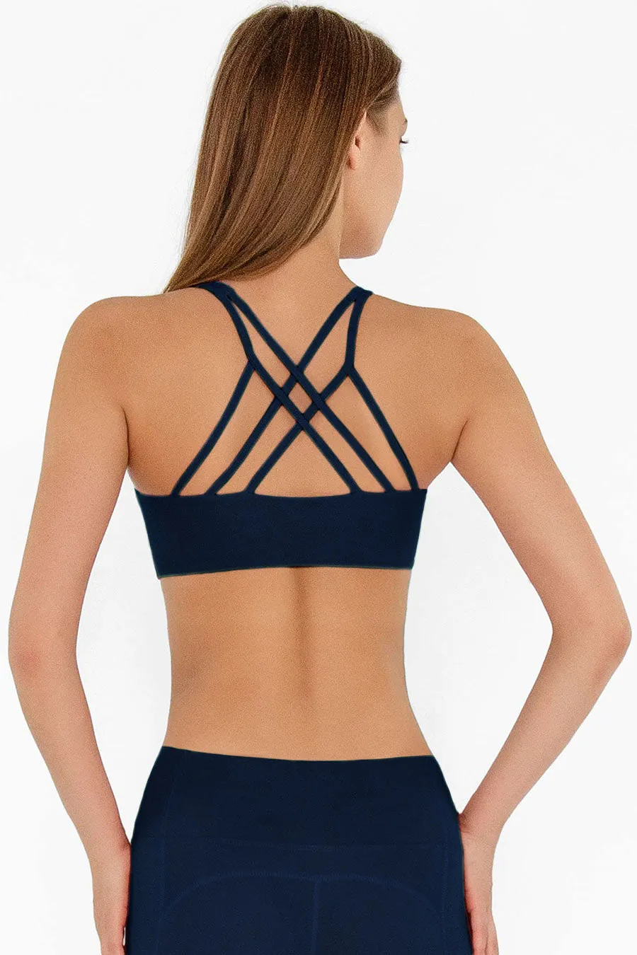 4 for $54 - Navy Blue Kelly Strappy Padded Sports Bra - Women