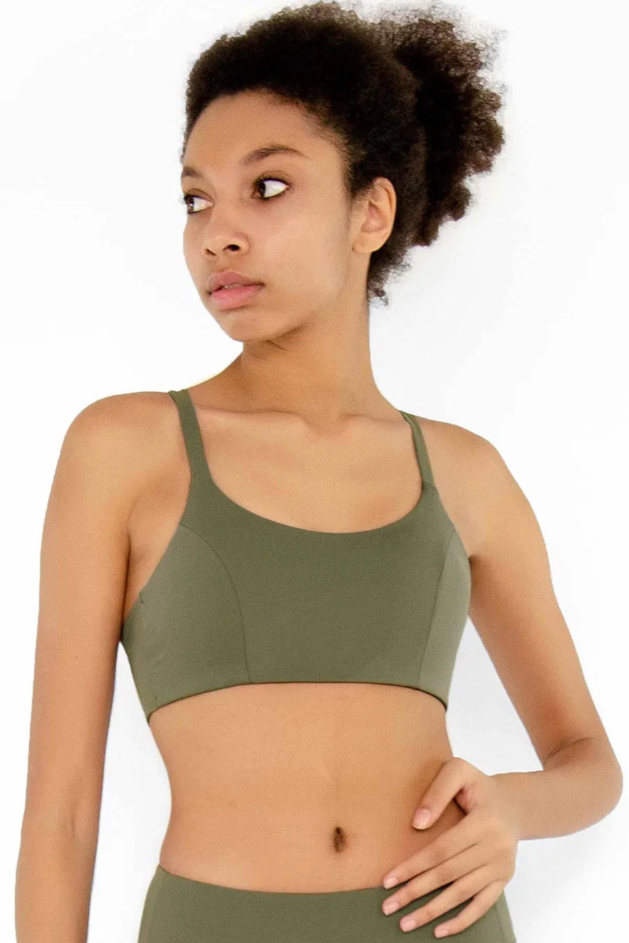 4 for $54 - Olive Khaki Green Kelly Strappy Padded Sports Bra - Women