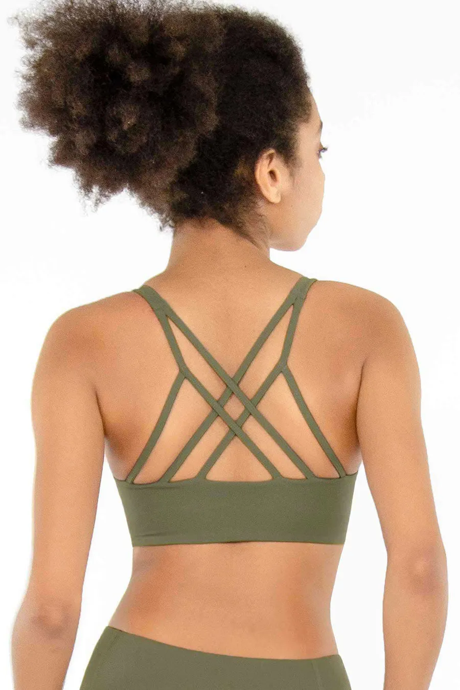 4 for $54 - Olive Khaki Green Kelly Strappy Padded Sports Bra - Women