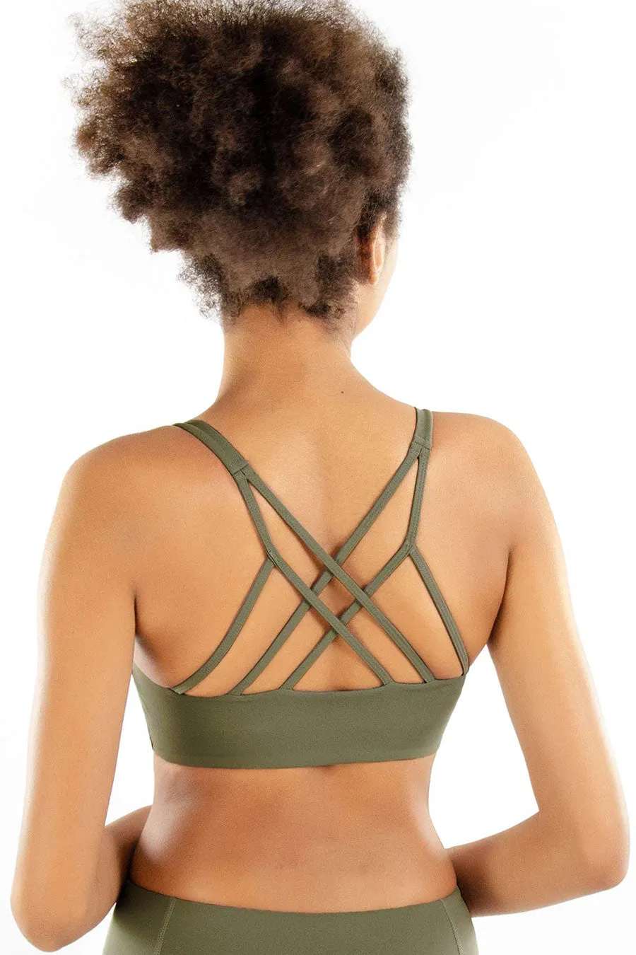 4 for $54 - Olive Khaki Green Kelly Strappy Padded Sports Bra - Women