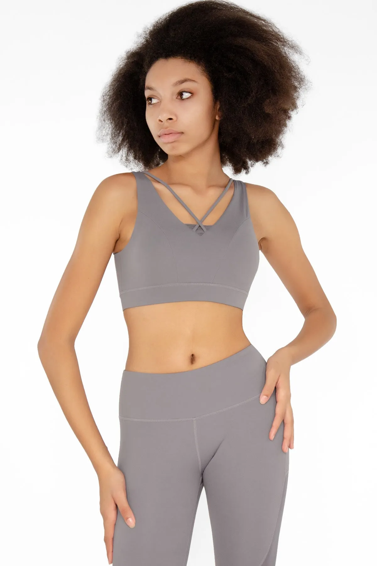 4 for $54 - Silver Grey Kelly Strappy Open-Back Padded Sports Bra - Women