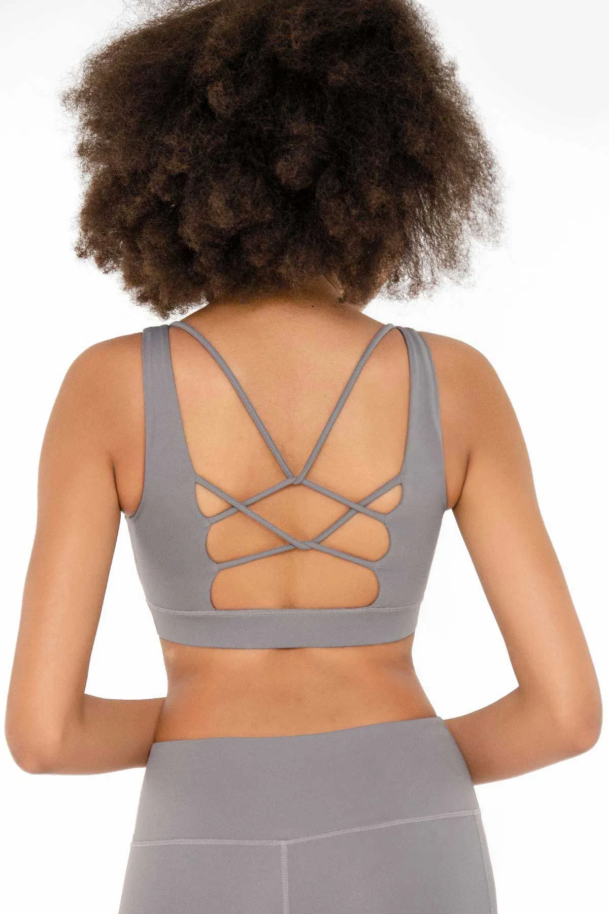 4 for $54 - Silver Grey Kelly Strappy Open-Back Padded Sports Bra - Women