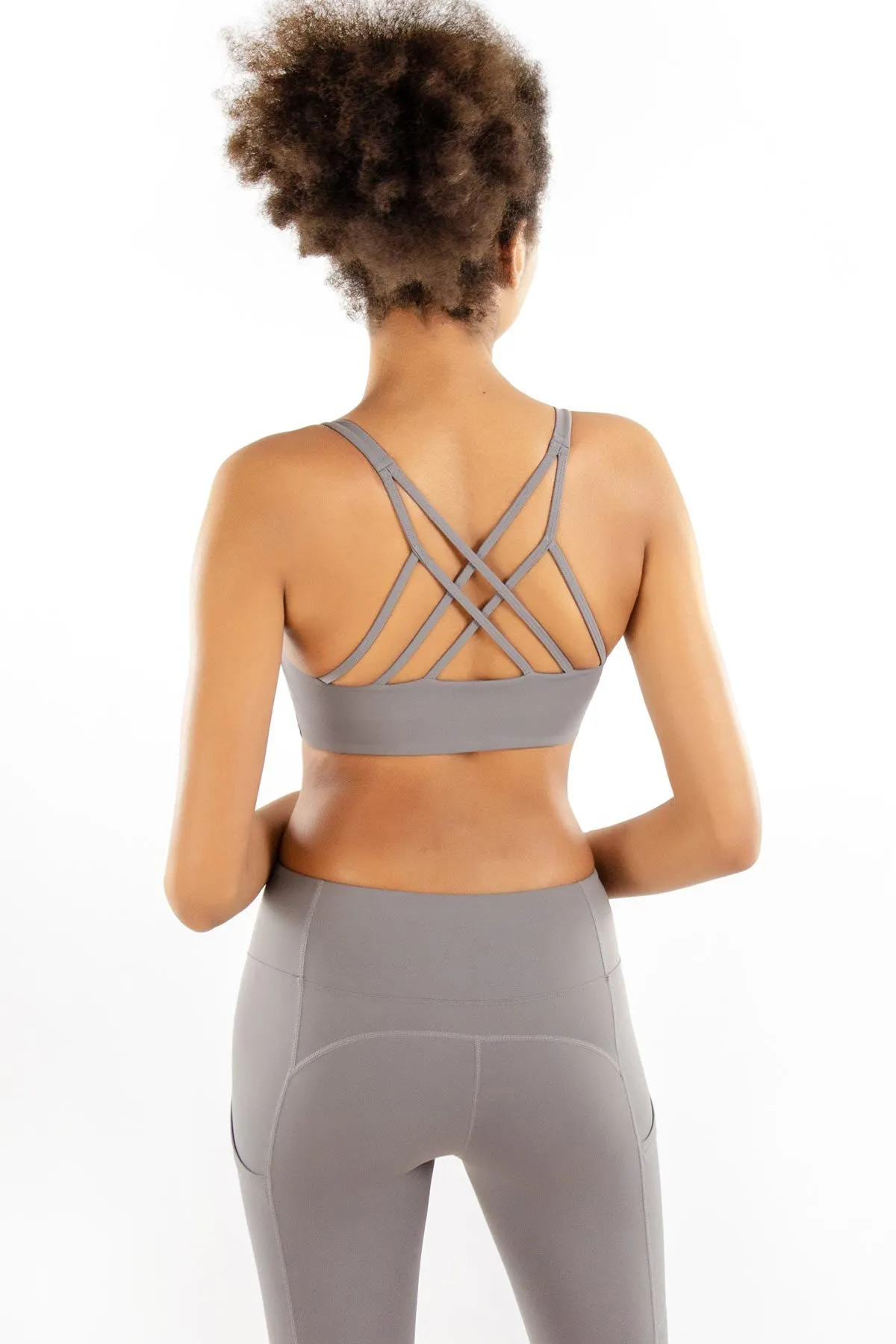 4 for $54 - Silver Grey Kelly Strappy Padded Sports Bra - Women