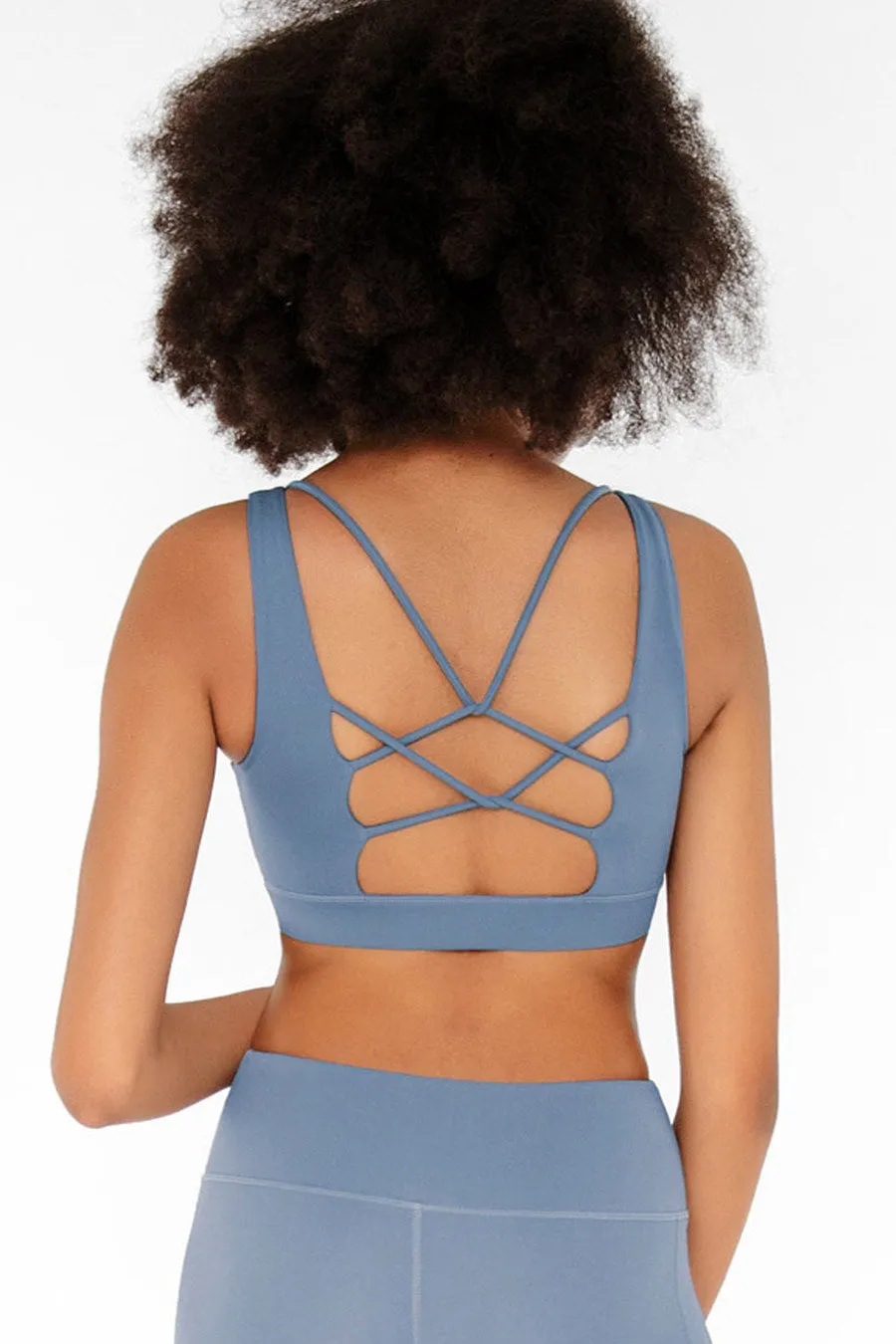 4 for $54 - Sky Blue Kelly Strappy Open-Back Padded Sports Bra - Women