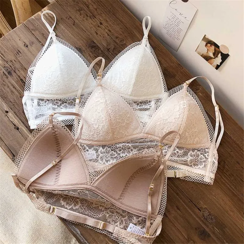 Backless Bra Triangular U-Shape Beauty Back Lingerie Dot Mesh Thin Soft Seamless Bralette