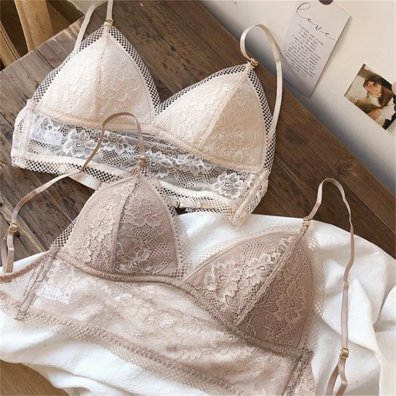 Backless Bra Triangular U-Shape Beauty Back Lingerie Dot Mesh Thin Soft Seamless Bralette