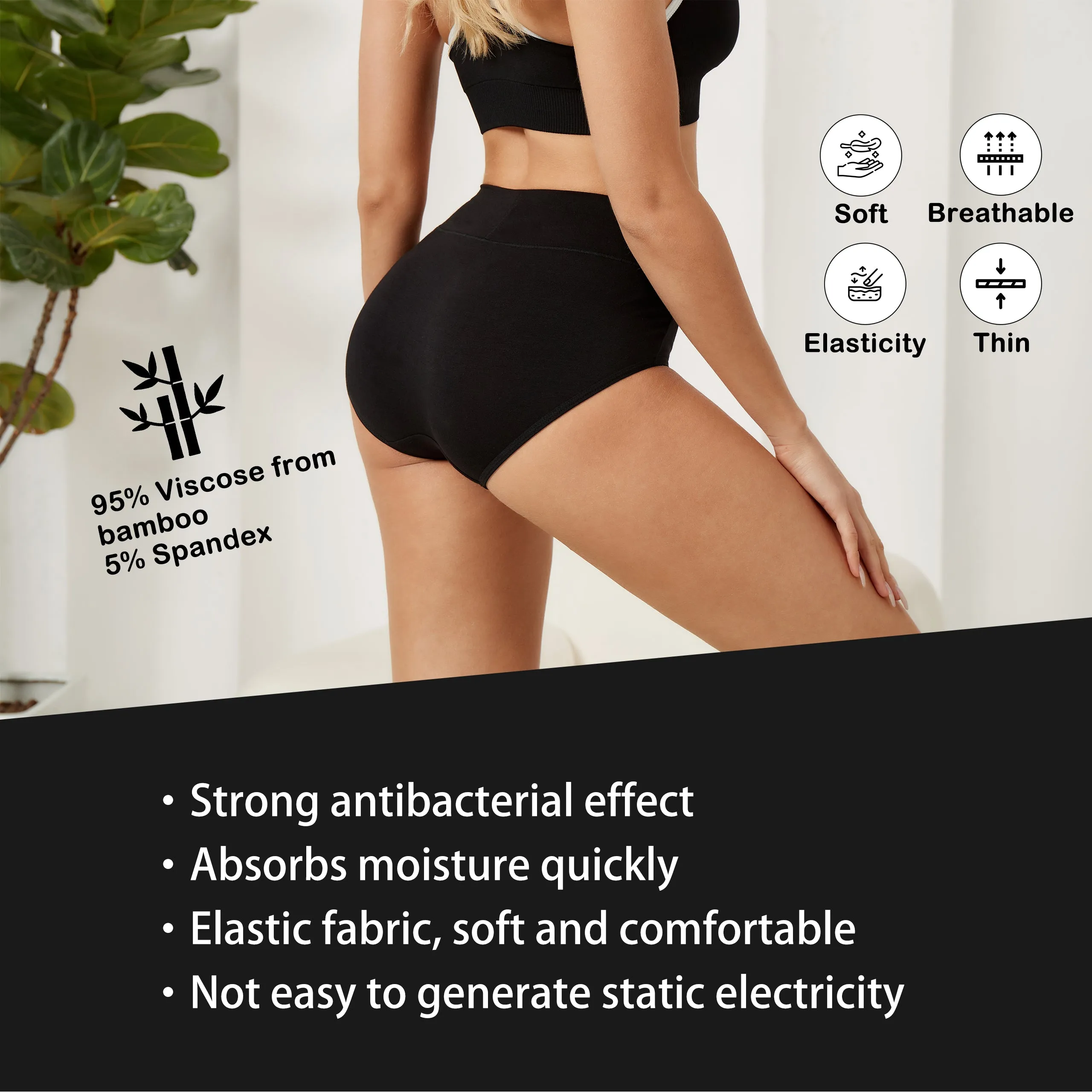 Bamboo Fiber Women Luxury Underwear Silky Ultra Soft Briefs Breathable Stretch High Waist Panties 4 pack