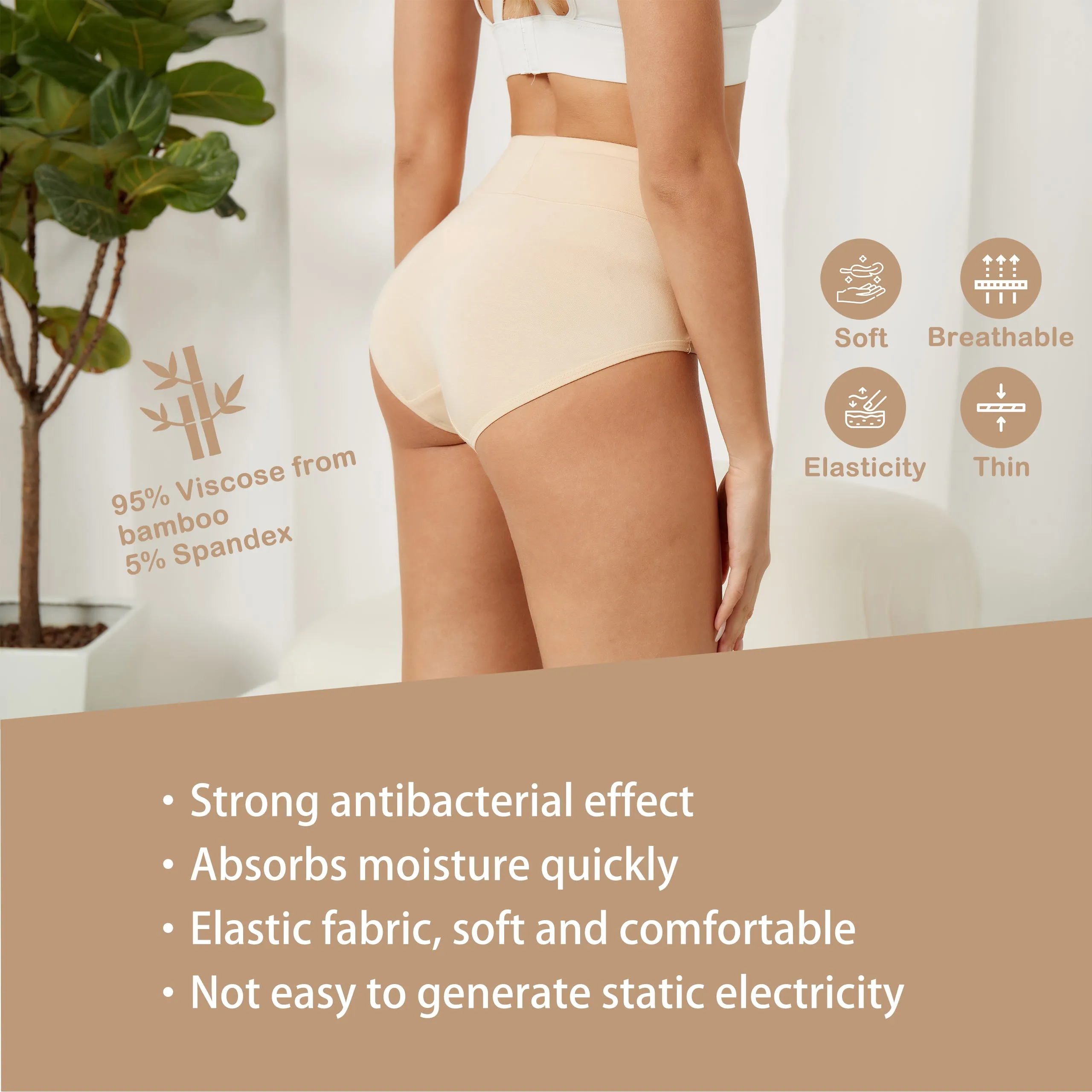 Bamboo Fiber Women Luxury Underwear Silky Ultra Soft Briefs Breathable Stretch High Waist Panties 4 pack