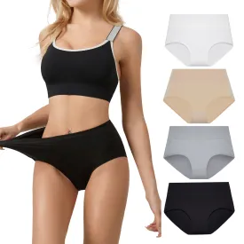 Bamboo Fiber Women Luxury Underwear Silky Ultra Soft Briefs Breathable Stretch High Waist Panties 4 pack