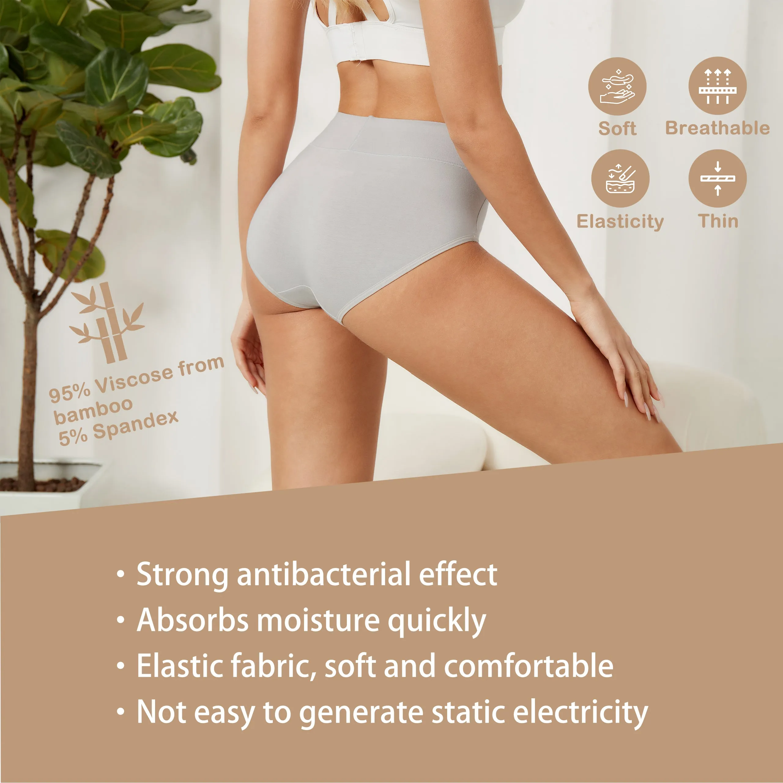 Bamboo Fiber Women Luxury Underwear Silky Ultra Soft Briefs Breathable Stretch High Waist Panties 4 pack