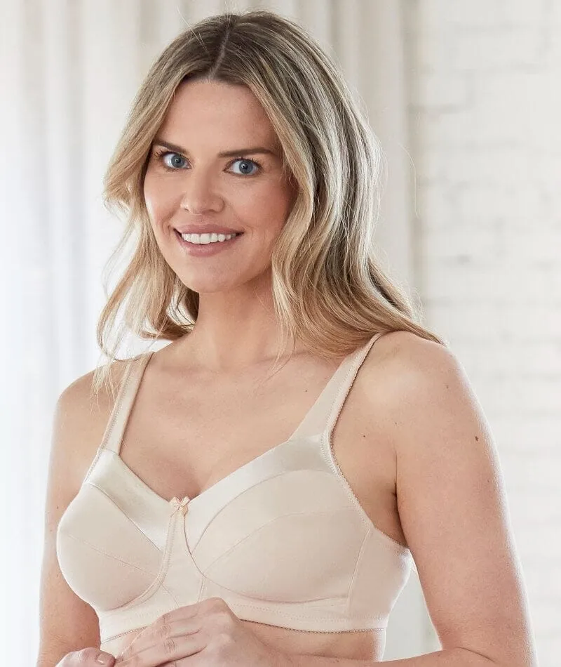 Bestform Satin Trim Wire-Free Cotton Bra With Unlined Cups 2 Pack - Nude