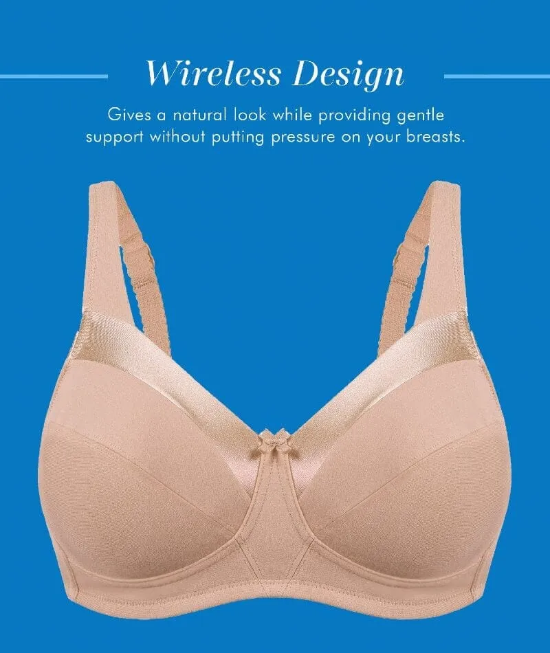 Bestform Satin Trim Wire-Free Cotton Bra With Unlined Cups 2 Pack - Nude