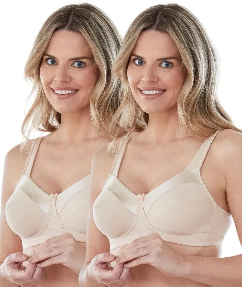 Bestform Satin Trim Wire-Free Cotton Bra With Unlined Cups 2 Pack - Nude