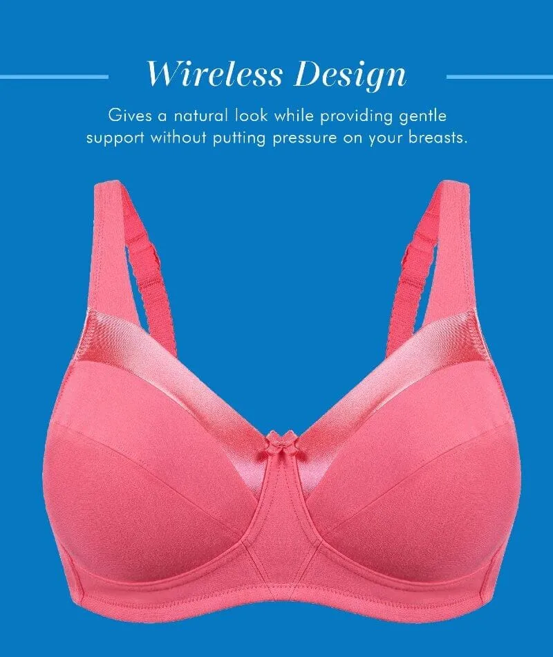 Bestform Satin Trim Wire-Free Cotton Bra With Unlined Cups - Dark Pink