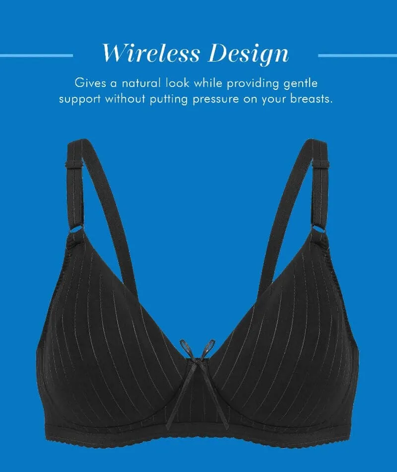 Bestform Striped Wire-Free Cotton Bra With Lightly Lined Cups - Black