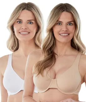 Bestform Unlined Cotton Stretch T-Shirt Bra with Underwire 2 Pack - Sand/White