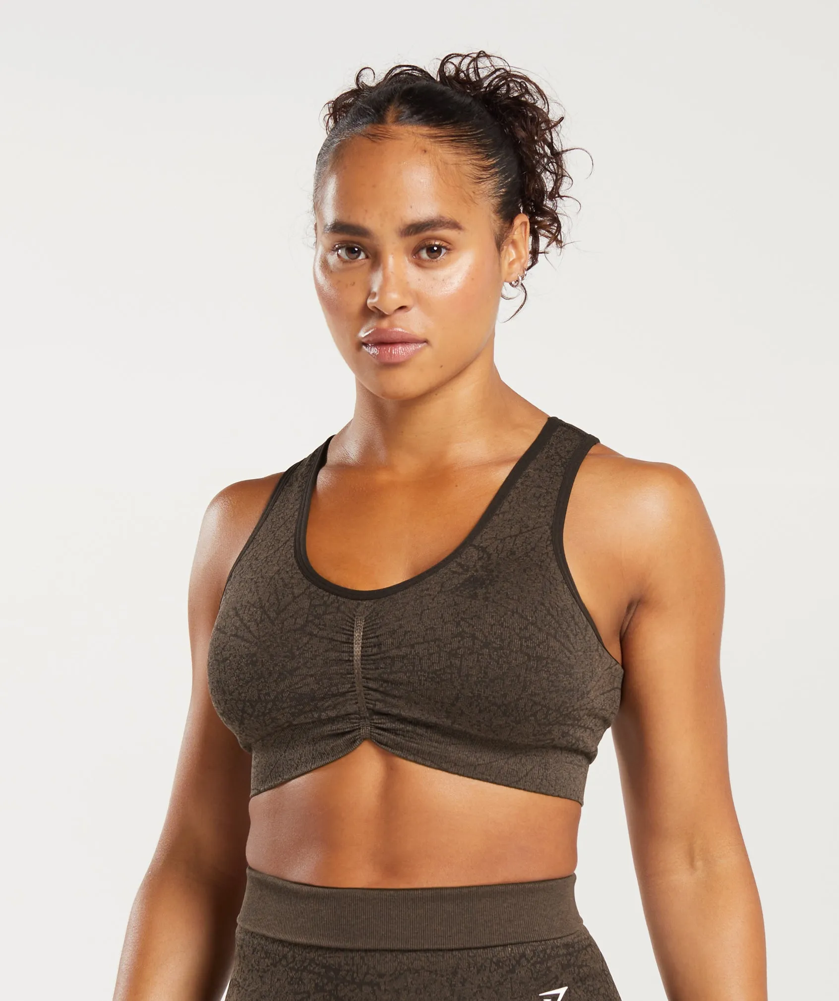 Gymshark Adapt Pattern Seamless Longline Bra - Woodland Brown/Soul Brown