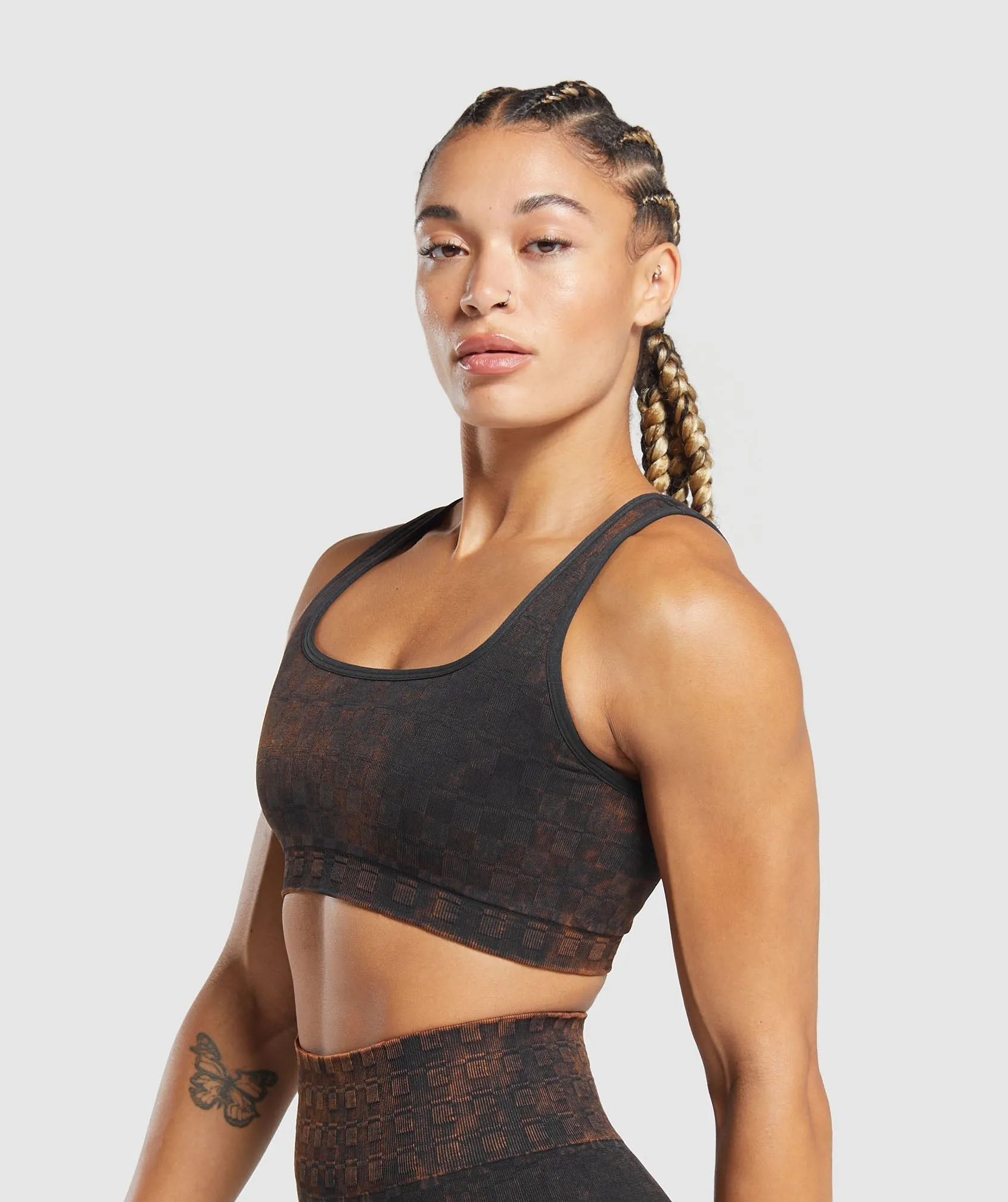 Gymshark Check Seamless Washed Sports Bra - Black