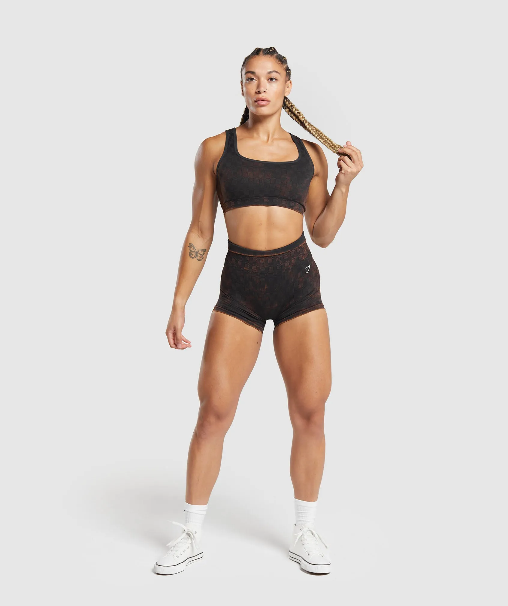 Gymshark Check Seamless Washed Sports Bra - Black