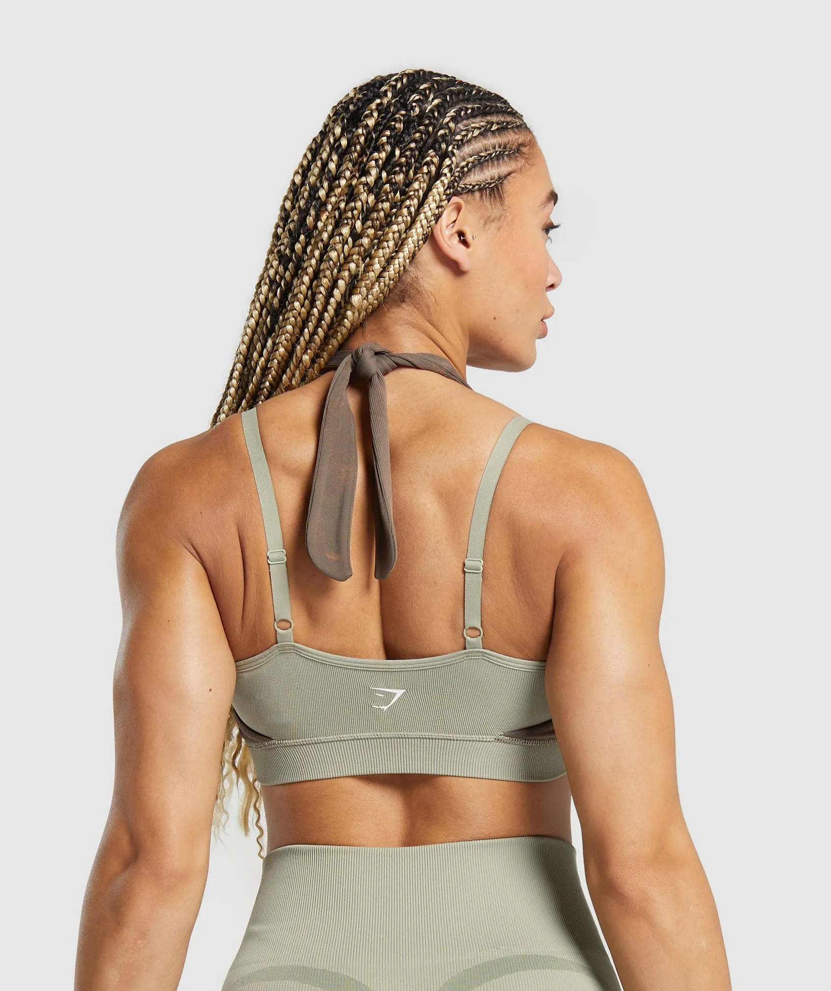 Gymshark Gains Seamless Bralette - Chalk Green/Camo Brown