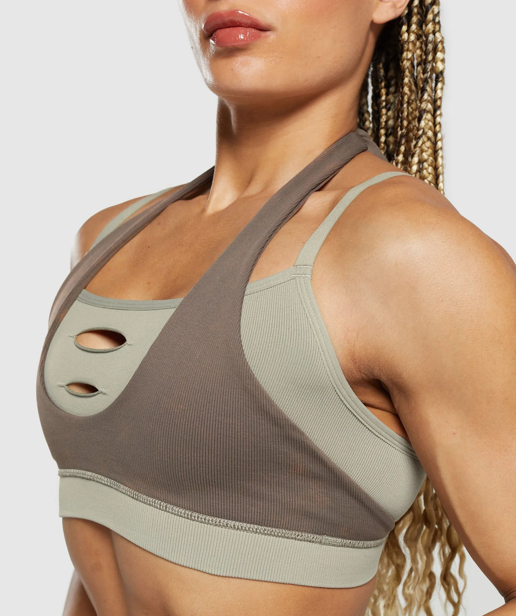 Gymshark Gains Seamless Bralette - Chalk Green/Camo Brown