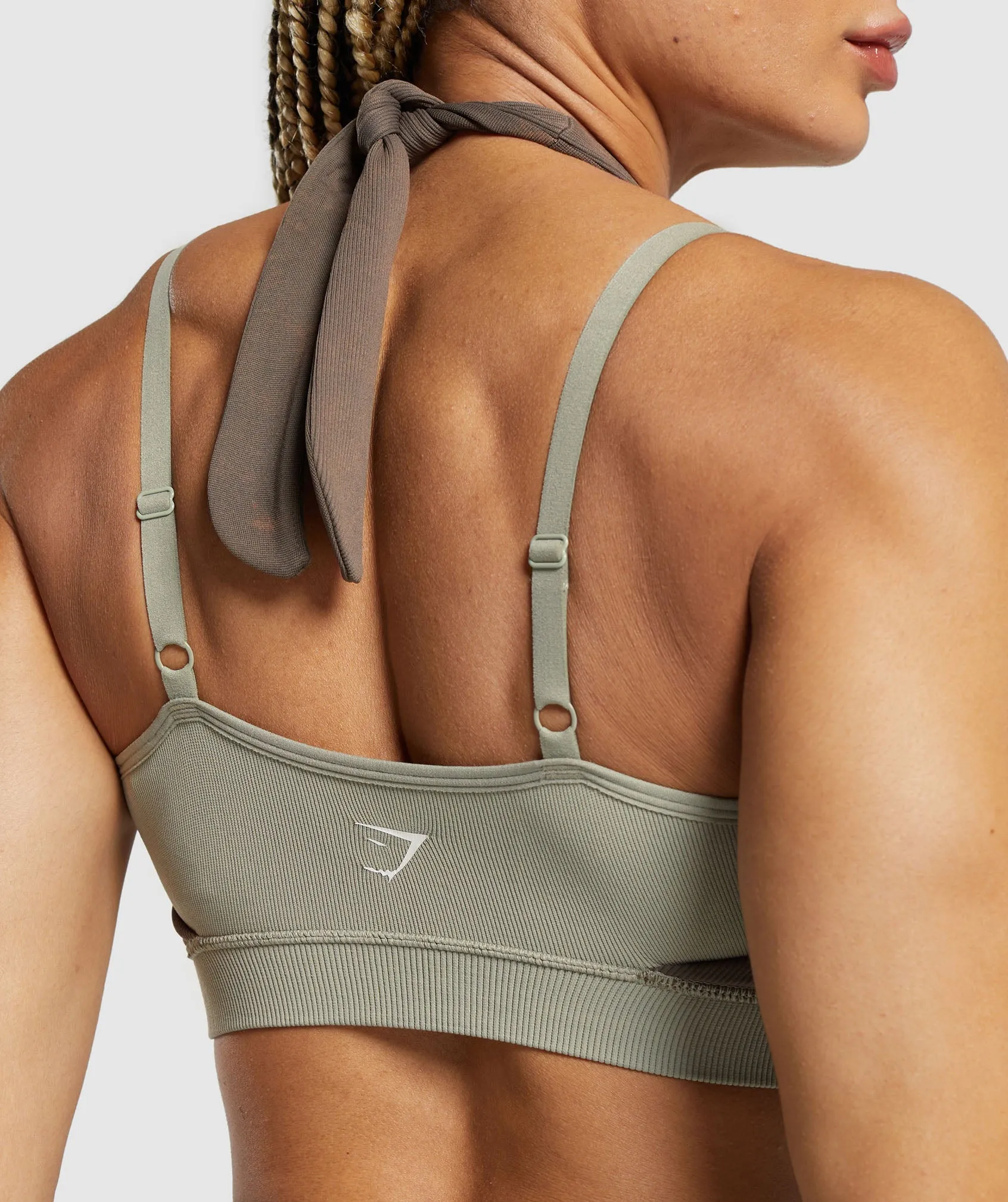 Gymshark Gains Seamless Bralette - Chalk Green/Camo Brown