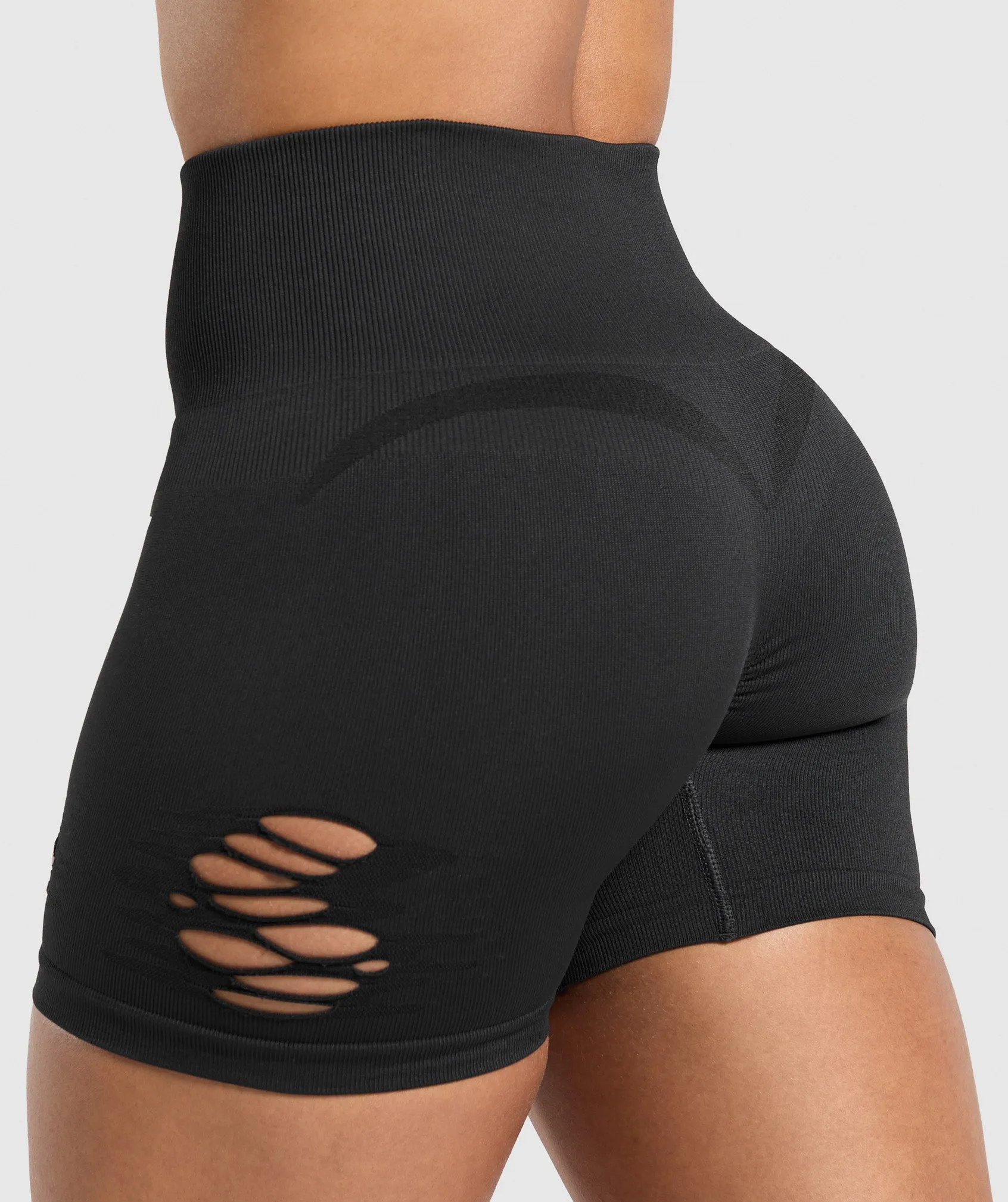 Gymshark Gains Seamless Distressed Shorts - Black