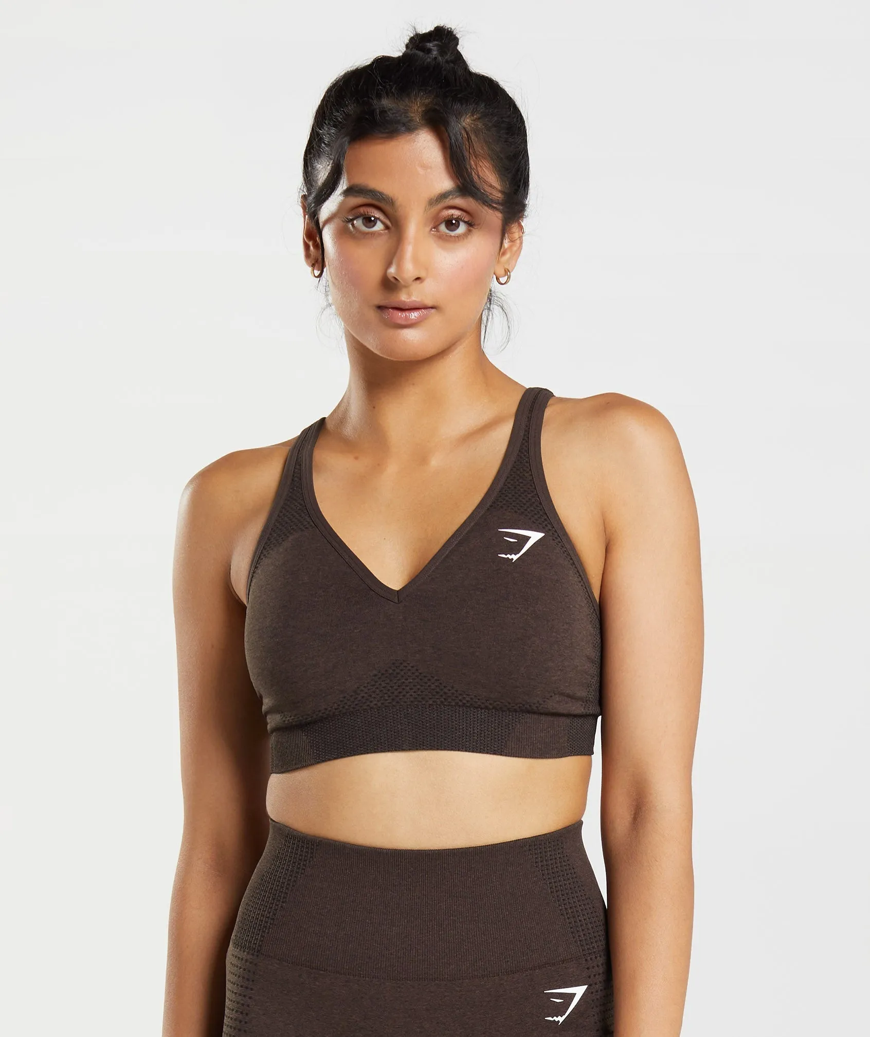 Gymshark Vital Seamless 2.0 V Neck Sports Bra - Cherry Brown Marl