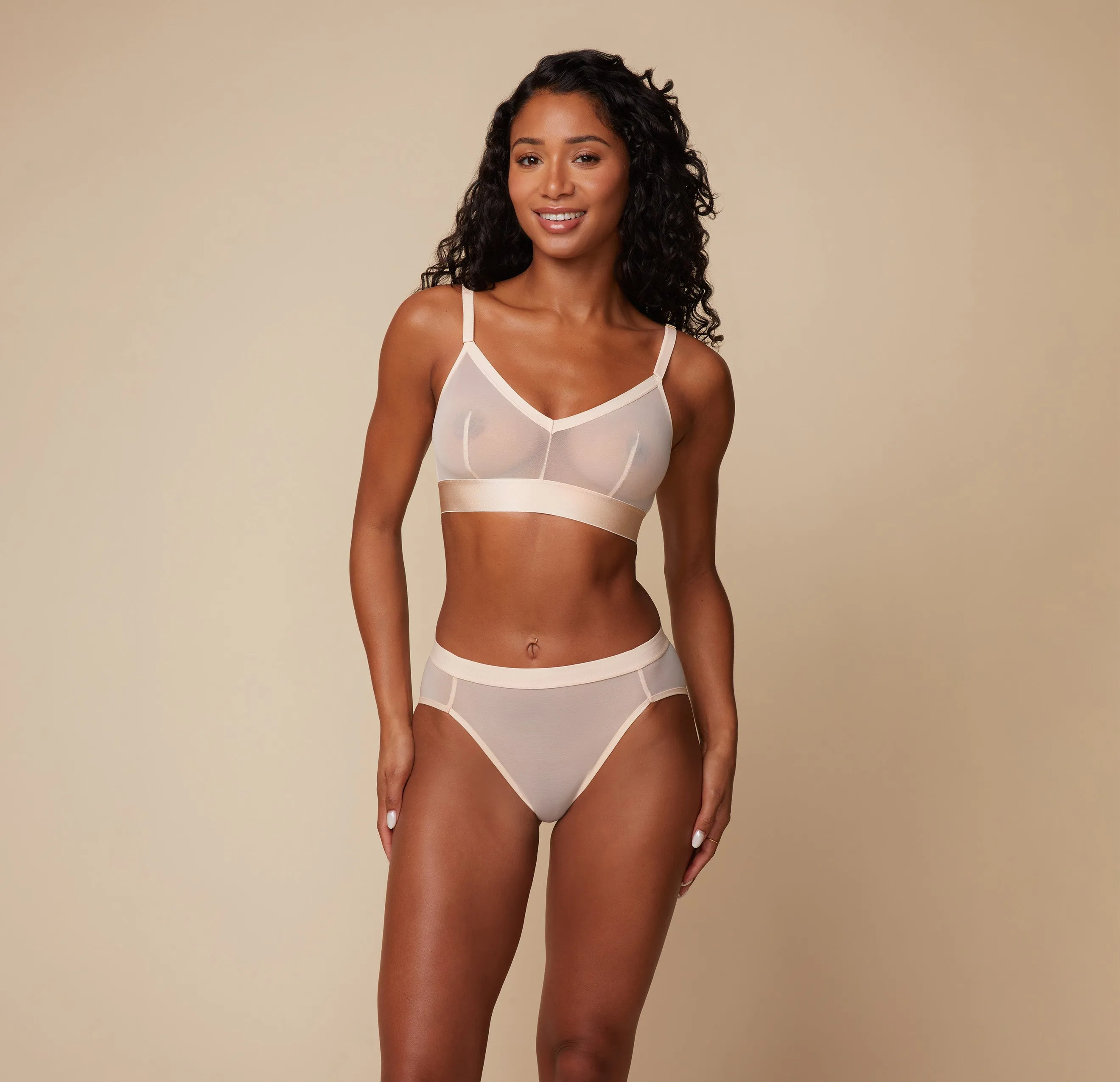 Luxe Mesh Triangle Bralette - Pearl