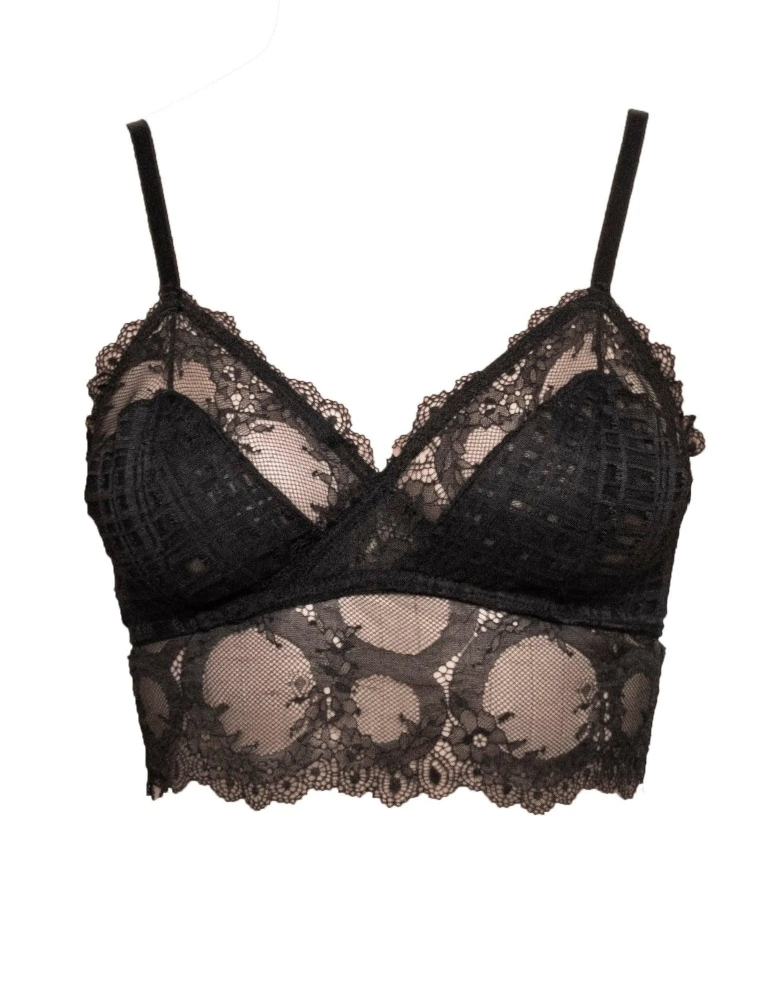 Mind Games Lace and Check Tulle Mi-Long Bralette