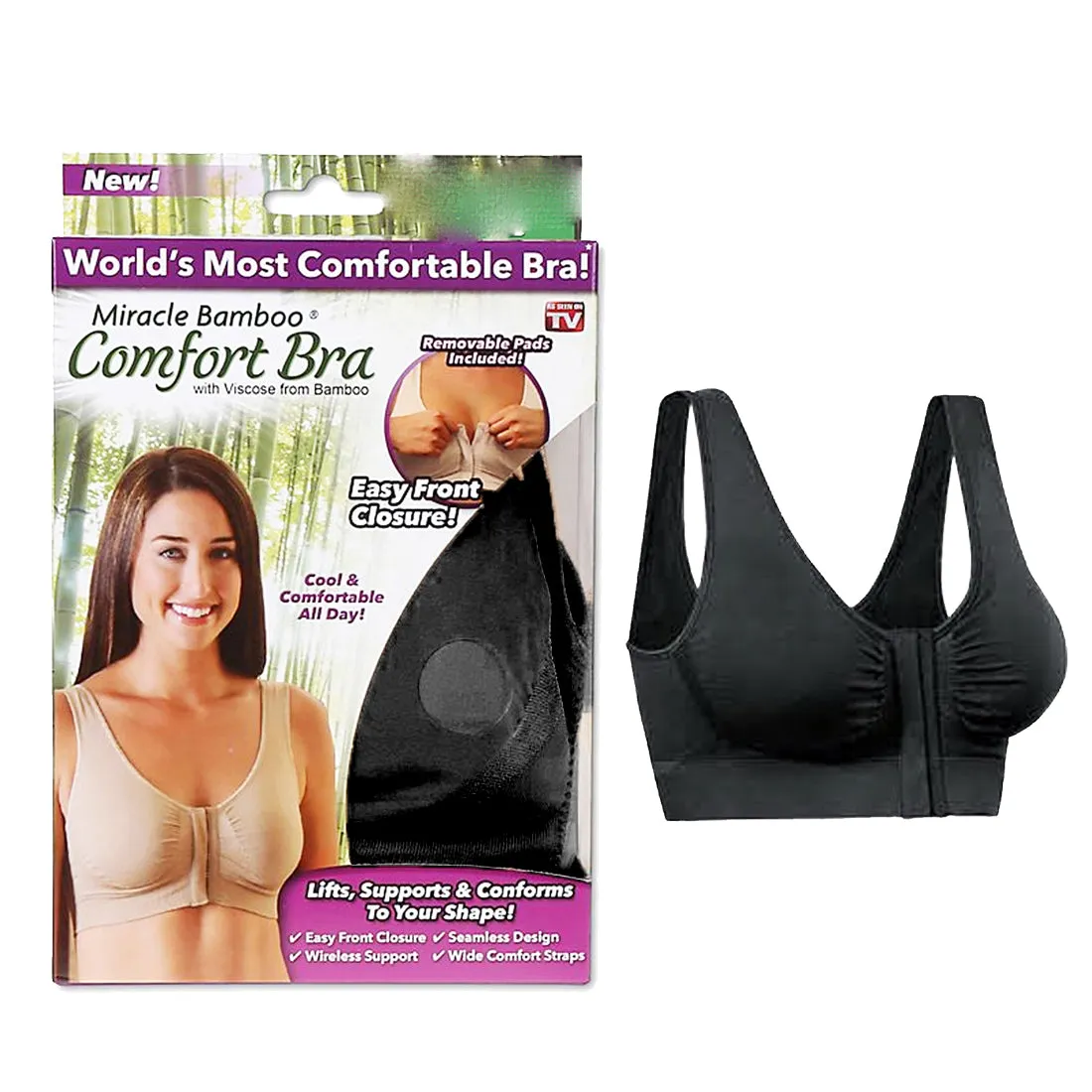 Miracle Bamboo Comfort Bra - Black - 2XL ( Bust 43-46)