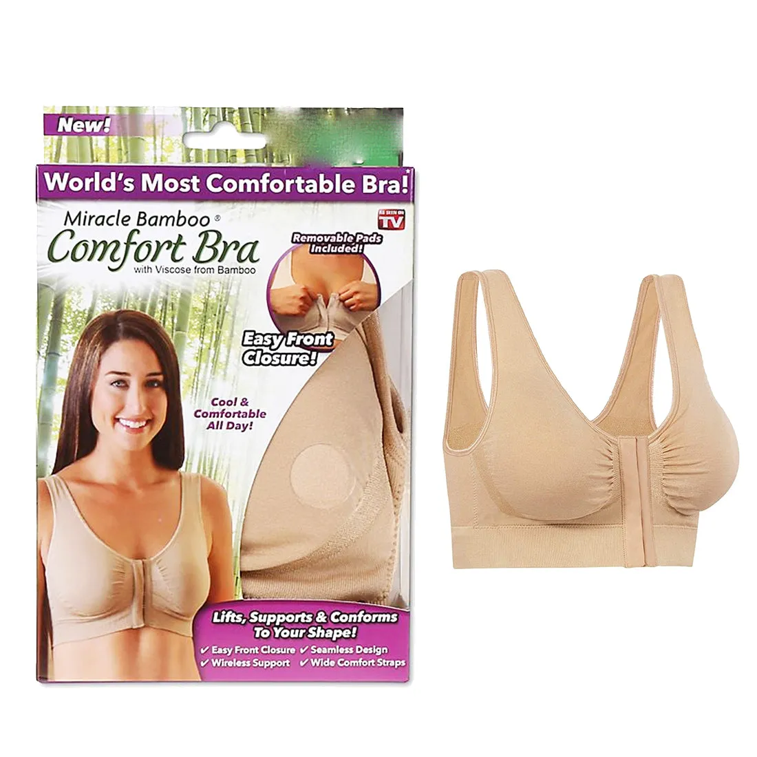 Miracle Bamboo Comfort Bra - Nude - 2XL ( Bust 43-46)