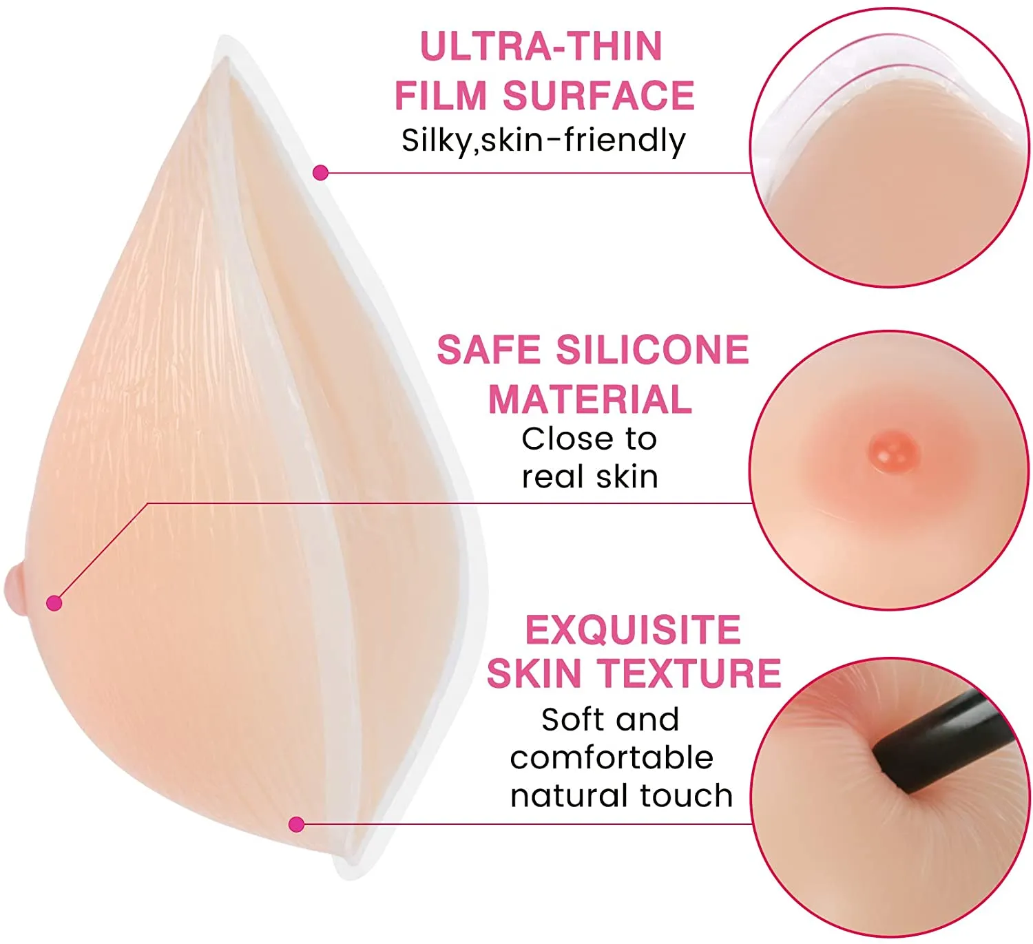 MRIMIN MTF Self Adhesive Silicone Triangle Breast Forms for Mastectomy Transgender Cosplay Trans Women