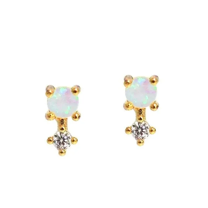 Opal Studs With CZ Drop