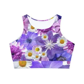 Purple Flowers - Inovax Padded Sports Bra