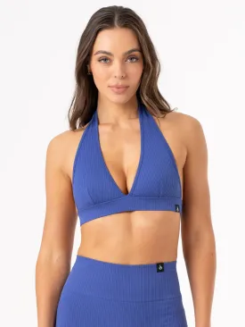 Rib Seamless Halter Sports Bra - Cobalt