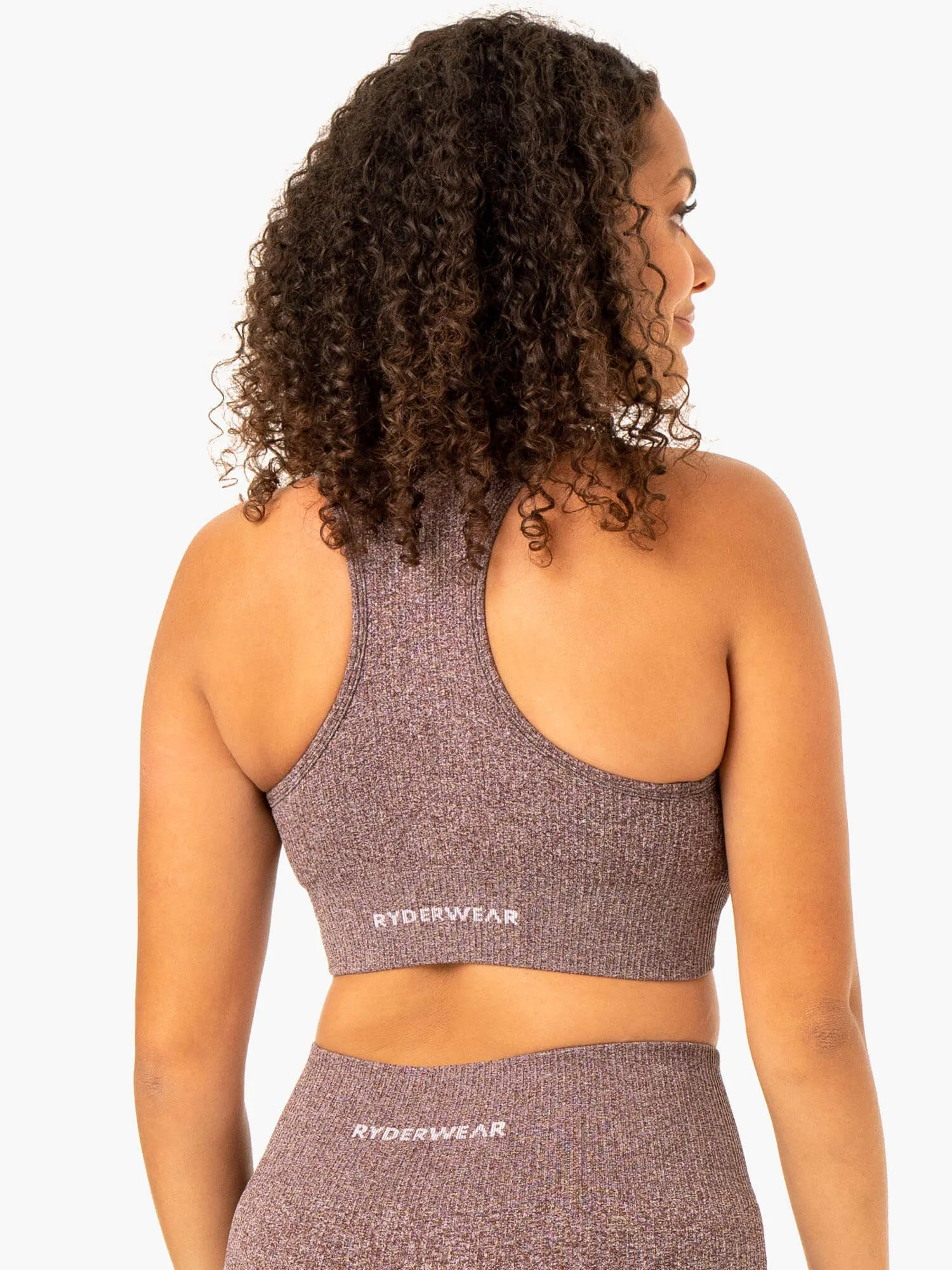 Rib Seamless Sports Bra - Chocolate Marl