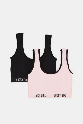 Senior Girls Black Pink Padded Rib Bra (Pack of 2)