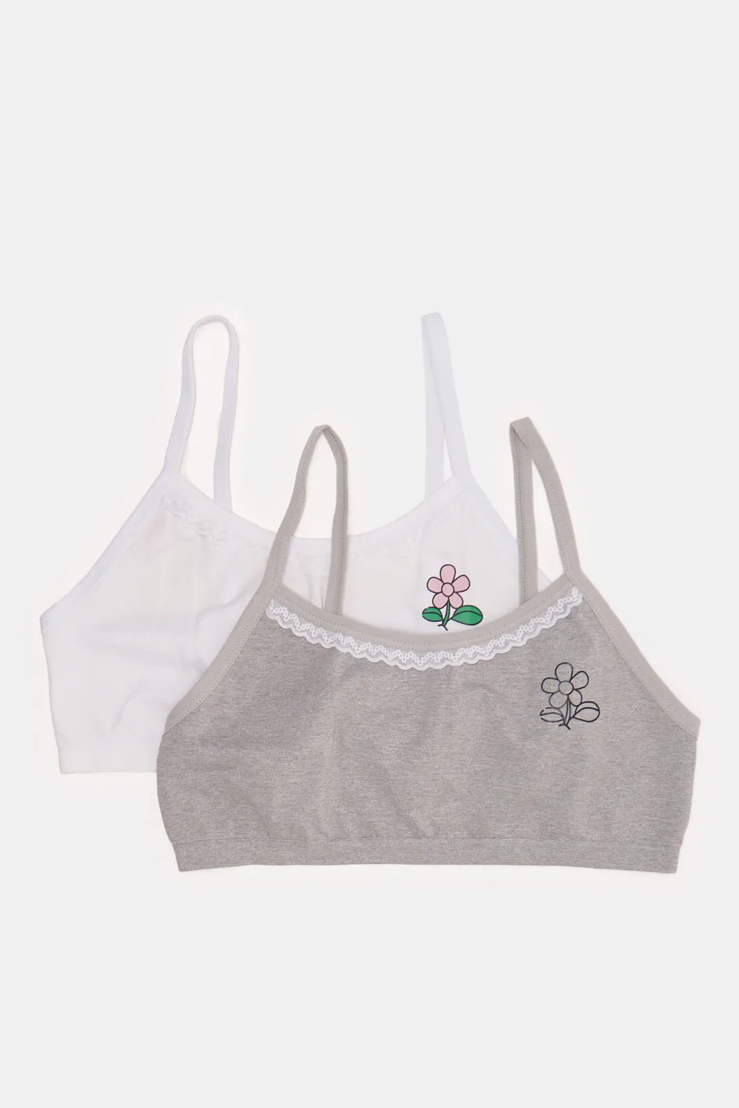 Senior Girls White And Grey Bra Set (Pack Of 2)