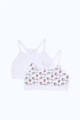 Senior Girls White Printed Bra Set (Pack Of 2)