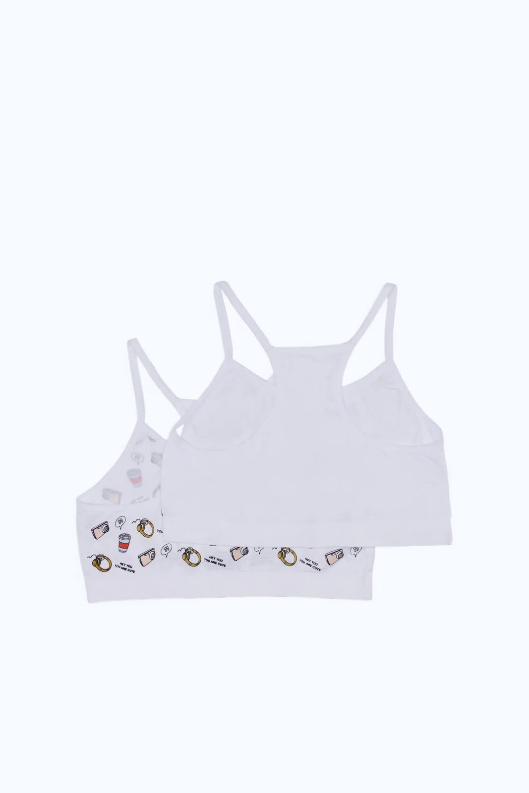 Senior Girls White Printed Bra Set (Pack Of 2)