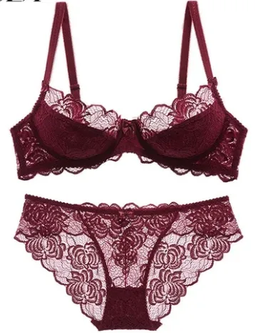 Sexy bras set lace transparent push up