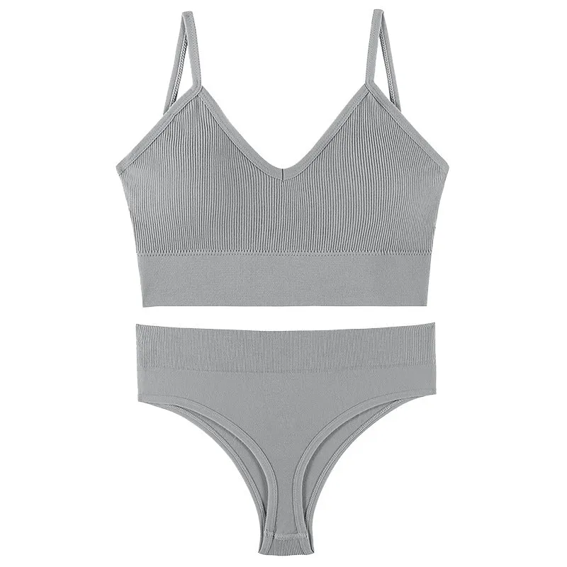 Smooth Comfortable French Triangle Cup Wireless Push-Up Bra & Underwear Set LightGray