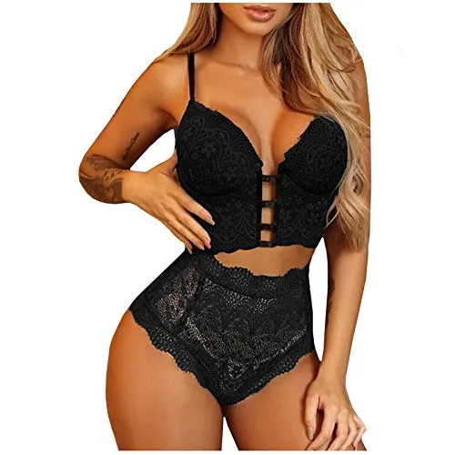 Spritumn-Home Sexy Lingerie Set for Women Naughty,Women's Sexy Push Up Bra and Knickers Sets Strap Dress Lace Cup Nightwear Underwear for Women Plus Size UK 8 10 12 14 16 18 20