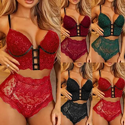 Spritumn-Home Sexy Lingerie Set for Women Naughty,Women's Sexy Push Up Bra and Knickers Sets Strap Dress Lace Cup Nightwear Underwear for Women Plus Size UK 8 10 12 14 16 18 20